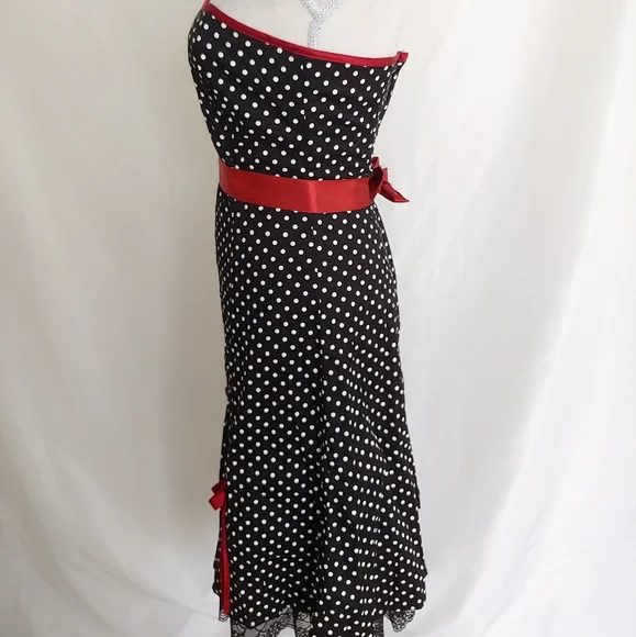 BCX Strapless Black White & Red Polka Dot Dress - Picture 4 of 8